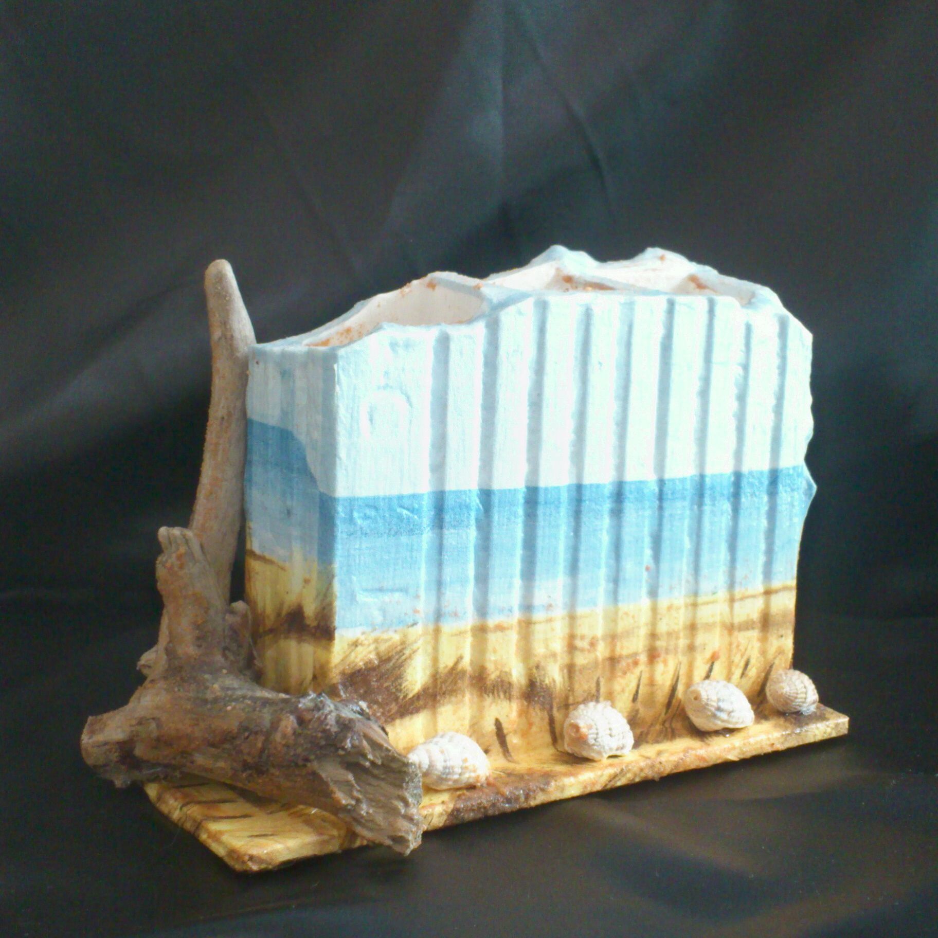 Tableau Point De Croix Bretagne – Bois Flotté, Coquillages Et Galets – Déco Murale